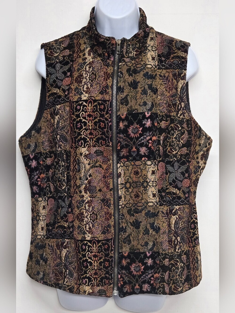 White Stag L Vintage Tapestry Vest Zipper Front Lined Bohemian Style